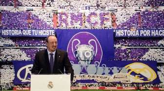 Rafael Benitez diperkenalkan secara resmi sebagai pelatih Real Madrid di Stadion Santiago Bernabeu, Rabu (3/6).