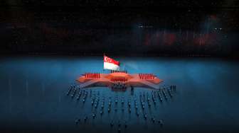 Upacara pembukaan SEA Games 2015, dihelat hari Jumat (5/6/2015) di National Stadium, Singapura. Pembukaan pesta olah raga se-Asia Tenggara itu diramaikan pesta kembang api. [Reuters/Singapore SEA Games Organising Comittee]