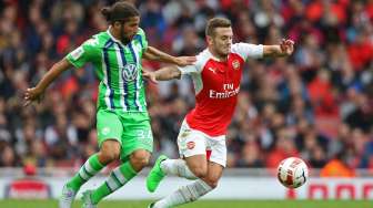 Pemain Arsenal Jack Wilshere beraksi. Reuters / Paul Hackett Livepic.