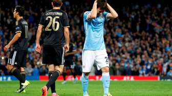 Pemain Manchester City, David Silva, tampak merasa kecewa, dalam laga Liga Champions melawan Juventus, Selasa (15/9/2015), di Stadion Etihad. [Reuters/Carl Recine]