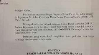 Surat Gerindra Soal Kunker Anggota DPR ke Luar Negeri Beredar