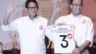 Calon Gubernur-Wakil Gubernur DKI Jakarta nomor urut tiga, Anies Baswedan-Sandiaga Uno [Suara.com/Kurniawan Mas'ud]