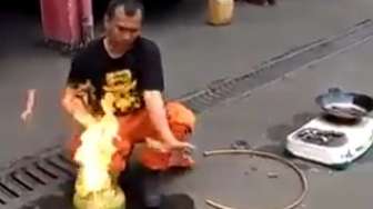 Wah, Lelaki Ini Nekat Bakar Tabung Gas, Lihat Apa yang Terjadi?
