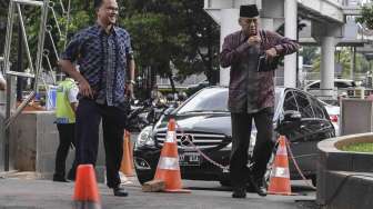 Majelis Kehormatan Mahkamah Konstitusi (MKMK) mendatangi Gedung KPK, Jakarta, Senin (13/2).