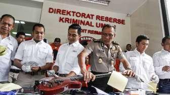 Direktorat Reserse Kriminal Umum Polda Metro Jaya merilis empat jenis tindak kejahatan, di Jakarta, Jumat (17/2).