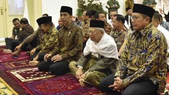 Buka puasa bersama Menteri Kabinet Kerja dan pejabat setingkat menteri di Istana Bogor, Jawa Barat, Senin (29/5).