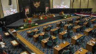 Suasana rapat paripurna istimewa di DPRD DKI Jakarta, Rabu (31/5).