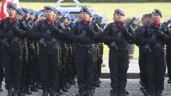 Peringatan HUT ke-71 Bhayangkara di Lapangan Monas, Jakarta, Senin (10/7).