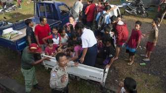 Gunung Agung yang berstatus awas di Karangasem, Bali, Selasa (26/9).