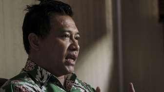 Musisi yang juga anggota DPR RI Anang Hermansyah berkunjung ke kantor redaksi suara.com di Jakarta, Rabu (4/10).
