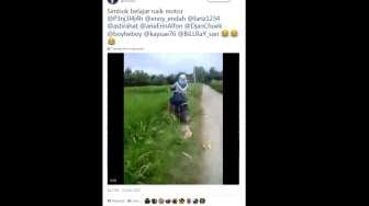 Emak-emak Belajar Naik Motor, Ketawa Bisa Kualat Loh!