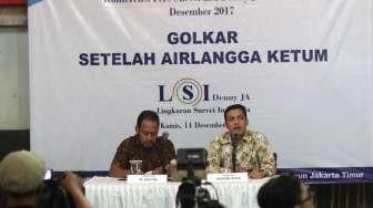 LSI memaparkan survei terbaru dengan tema " Golkar Setelah Airlangga Ketum" di kantor Lingkaran Survei Indonesia, Rawamangun, Jakarta, Kamis (14/12).