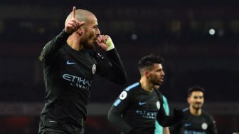 Pemain Man City David Silva rayakan gol ke gawang Arsenal [AFP]