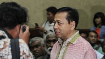 Terdakwa kasus korupsi e-KTP Setya Novanto menjalani sidang tuntutan di Pengadilan Tipikor, Jakarta, Kamis (29/3). 