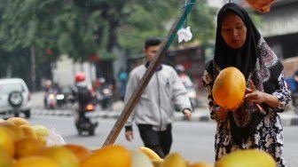 Penjual timun suri di Pasar Palmerah, Jakarta, Jumat (18/5). 