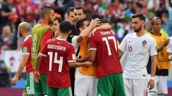 Reaksi pemain Maroko setelah ditumbangkan Portugal di laga kedua Grup B Piala Dunia 2018 yang berlangsung di Stadion Luzhniki, Rabu (20/6/2018) [AFP]