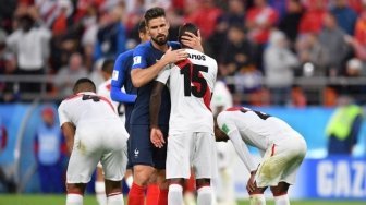 Reaksi para pemain Peru setelah dikalahkan Prancis dalam pertandingan di Ekaterinburg Arena, Kamis (21/6/2018) [AFP]