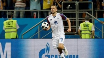 Bintang Timnas Islandia Gylfi Sigurdsson usai menjebol gawang Kroasia lewat titik putih [Anadolu Agency]