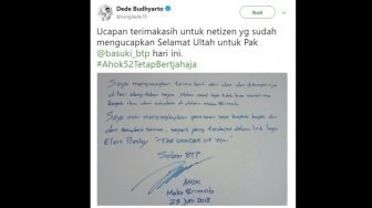 Banjir #Ahok52TetapBertjahaja, Ini Balasan Ahok dari Balik Jeruji