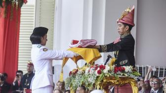  HUT ke-73 RI mengambil tema Kerja Kita Prestasi Bangsa. [ANTARA FOTO/Hafidz Mubarak/Puspa Perwitasari]