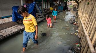 Banjir Rob Terjang Pemukiman Warga di Penjaringan
