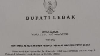 Bupati Lebak Terbitkan SE Gelar Khataman Al-Quran Pada 2 Desember di Masjid