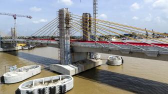 Foto udara Jembatan Musi IV Palembang, Sumatera Selatan, Jumat (7/12). [ANTARA FOTO/Nova Wahyudi]