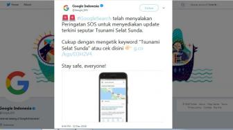 Tsunami Selat Sunda, Google Nyalakan Peringatan SOS