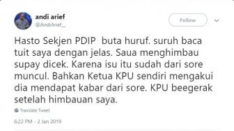 Andi Arief: Hasto, Sekjen PDIP Buta Huruf