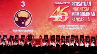 Peringatan HUT PDI Perjuangan ke-46 di JIExpo Kemayoran, Jakarta, Kamis (10/1). [Suara.com/Muhaimin A Untung]