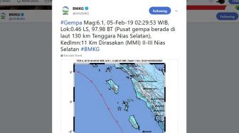 Gempa 6,1 SR Nias Selatan Tak Berpotensi Tsunami, Masyarakat Diminta Tenang