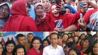 Emak-Emak Pendukung Jokowi dan Prabowo  Adu Yel-Yel di Mal Sambil Pelukan