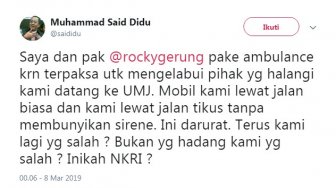 Naik Ambulans Hadiri Acara, Said Didu: Ini Darurat, Kami Lagi yang Salah?