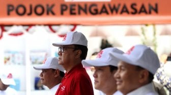 Deklarasi Komitmen Bersama jelang kampanye rapat umum iklan kampanye bersama Pemilu 2019 di Lapangan Parkir Kantor Bawaslu RI, Jakarta, Sabtu (23/3).  [Suara.com/Arief Hermawan P]