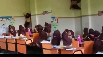 Heboh Seorang Siswi SD Panjat Dinding di Kelas. SpiderWoman?