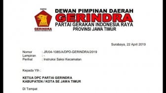 DPD Gerindra Jatim Serukan Saksi Tolak Teken Hasil Rekapitulasi Pilpres