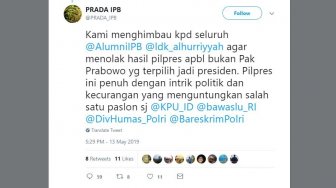 Jika Prabowo Kalah, Akun Prada IPB Ajak Alumni Tolak Hasil Pilpres