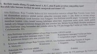 Ada Atta Halilintar Dalam Soal Ujian Kenaikan Kelas SD Kota Serang