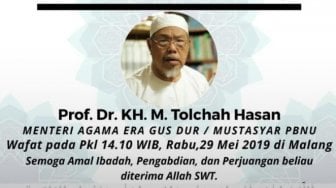 Tutup Usia, Menteri Agama Era Gus Dur Tolchah Hasan Dimakamkan Usai Tarawih