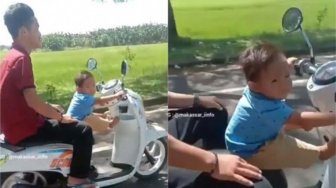 Antara Ceroboh Atau Hebat, Seorang Balita Dibiarkan Pegang Stir Motor