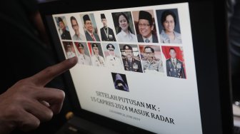 Wartawan meliput paparan survei terkini bertajuk 15 Capres 2024 Yang Lolos Radar di kantor Lembaga Survei Indonesia (LSI), Jakarta, Selasa (2/7). [ANTARA FOTO/Reno Esnir]