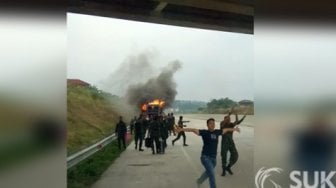 Bawa Tim Rampak Gendang, Bus Polisi Terbakar Usai Meriahkan HUT Bhayangkara