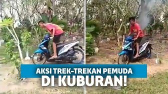Viral Aksi Pemuda Trek-trekan Pakai Motor di Atas Kuburan