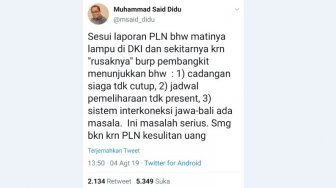 Listrik Mati Masal, Said Didu: Semoga Bukan Karena PLN Kesulitan Uang