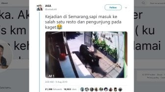 Viral! Seekor Sapi Nekat Masuk Restoran, Begini Respons Kocak Warganet