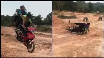 Geber Motor Bebek Layaknya Pembalap Motocross, Aksi Bocah Ini Bikin Ngilu