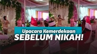 Pasangan Pengantin Ini Adakan Upacara Bendera Sebelum Resepsi Pernikahan