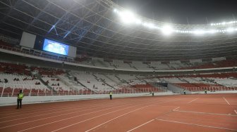 Suasana sepi penonton pada laga putaran kedua kualifikasi Piala Dunia 2022 Zona Asia Grup G antara Indonesia vs Thailand di Stadion Utama Gelora Bung Karno, Selasa (10/9/2019). [Suara.com/Arya Manggala]