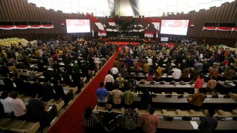 Suasana jalannya Sidang Paripurna MPR ke-2 di Ruang Rapat Paripurna, Kompleks Parlemen, Jakarta, Rabu (2/10). [Suara.com/Arya Manggala]