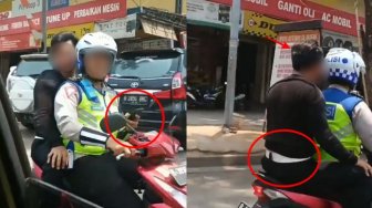 Bonceng Tanpa Helm dan Motoran Sambil Main HP, Pemotor 'Berseragam' Ini Viral